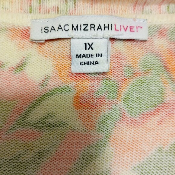 Isaac Mizrahi Live Floral Cardigan Sweater Button Sz 1X 100% Cotton Lightweight - Picture 2 of 10